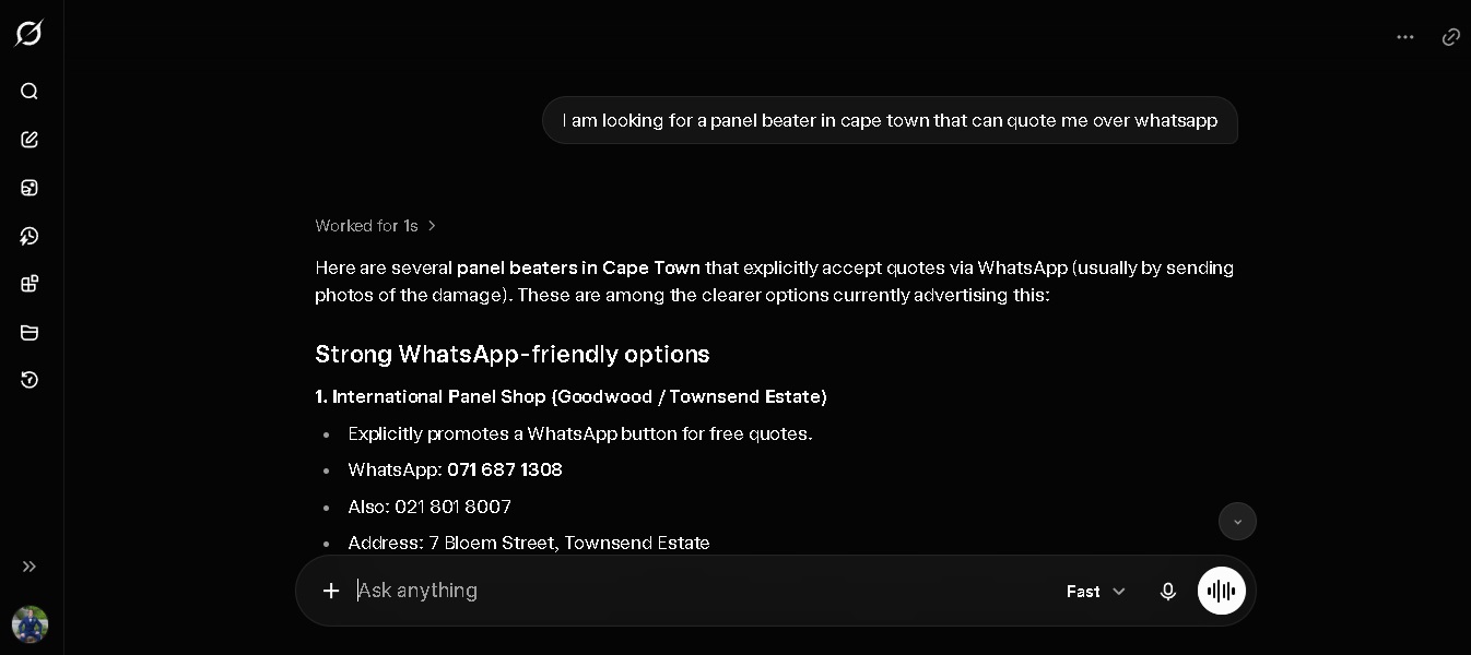 Grok AI recommends International Panel Shop Cape Town